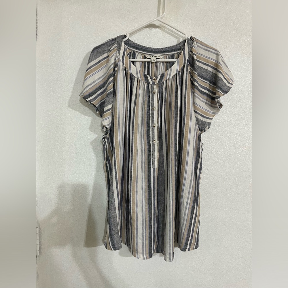 Zac and Rachel tunic linen blend top stripe blue size L